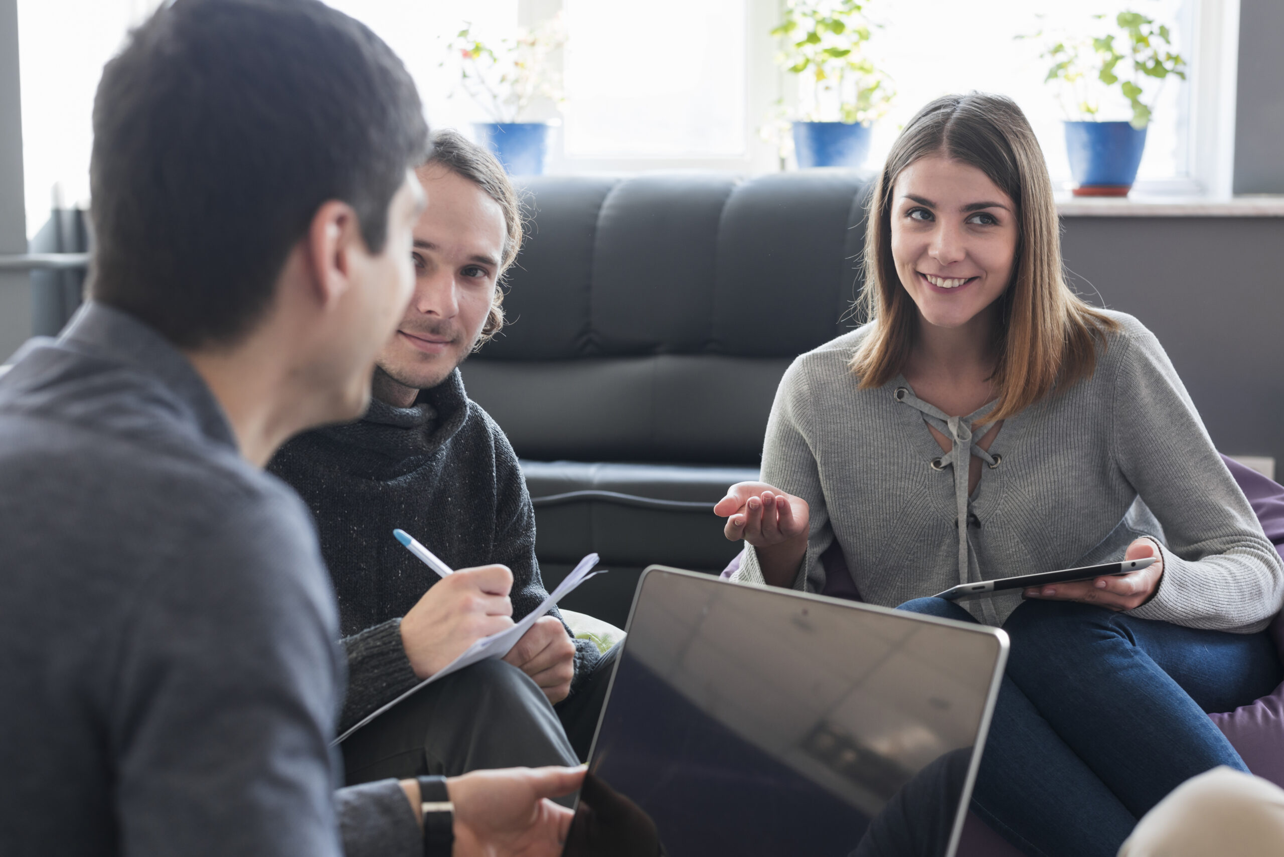 Students engaged in a discussion in a stress-free environment.