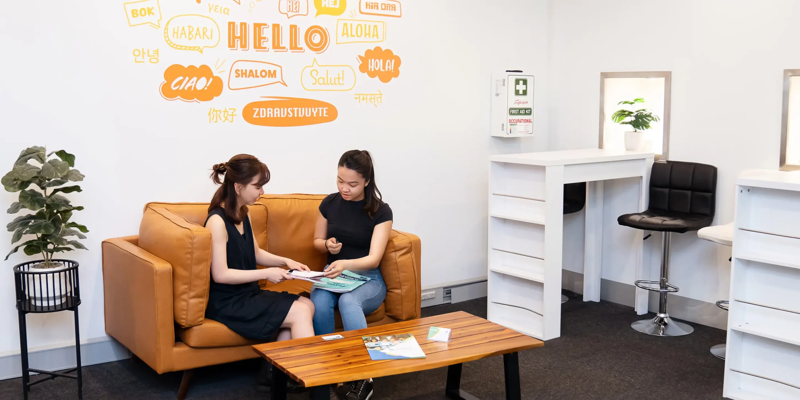 Students receiving support at Laurus Higher Education campus student lounge